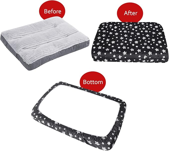 Dog Bed Covers Replacement Washable Pet Hair Easy to Remove, Waterproof Dog Bed Covers Noiseless Quilted, Pet Bed Cover Lovely Black Star Print, Puppy Bed Cover 27x36 Inches, for Dog/Cat, Cover Only