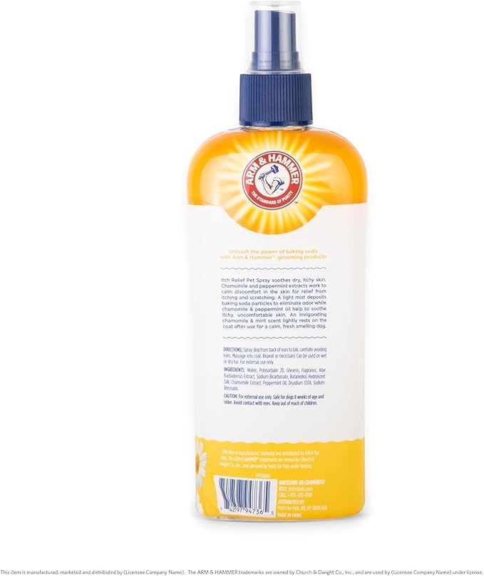 Arm & Hammer for Pets Itch Relief Spray for Dogs with Arm & Hammer Baking Soda, Chamomile and Peppermint Scent | Dog Itch Spray, Free of Sodium Lauryl Sulfate & Parabens, 8 Fl Oz - 2 Pack