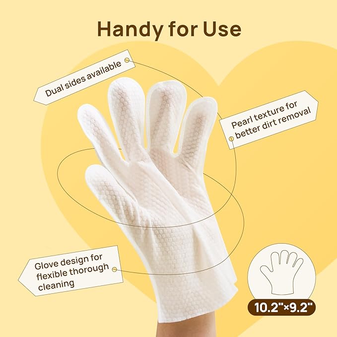 HICC PET Cleaning Glove Wipes for Dogs & Cats, Hypoallergenic Dog Wipes Cleaning Deodorizing, Remove Dirt, Nourish Sooth Fur and Eliminate Odors, Pet Grooming Bath Wipes for Daily Care (Rose)