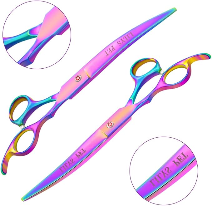 LILYS PET Professional PET DOG Grooming Coated Titanium scissors suit Cutting&Curved&Thinning shears (7.0 inches, Rainbow)…