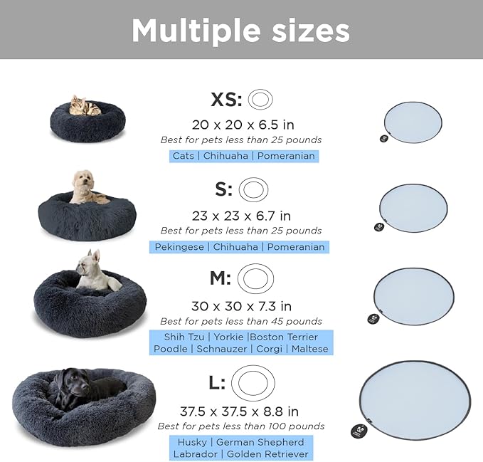 SmallDonut Dog Bed, Calming Dog Bed Washable Ideal for Small to Large Dogs and Cats & Round Dog Bed,Anti-Anxiety Multiple Sizes(Blue, Combo X-Small (21" L x 21" W x 7" Th))