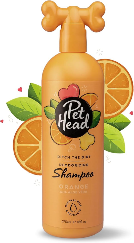 Pet Head Ditch The Dirt Dog Shampoo | Orange Scent | Deodorizing Shampoo for Smelly Dogs | Deep Cleans and Removes Odors | Vegan | Gentle Formula for Puppies | Made in USA | 16 fl. oz.