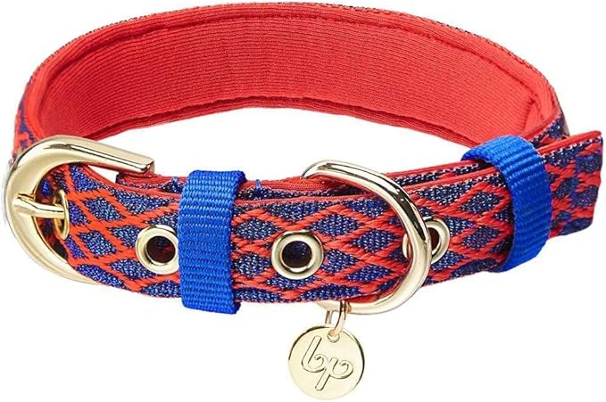 Blueberry Pet 2 Patterns Diamond Pattern Adjustable Neoprene Padded Dog Collar with Metal Buckle - True Red, Neck 9-12.5", for Small Breed