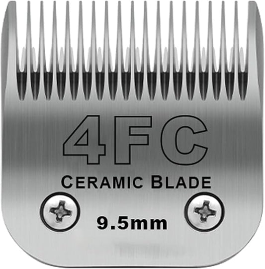 Detachable Pet Dog Clipper Blades, Compatible with Size-4FC (9.5mm), Most Oster A5, KM Series Clippers,Made of Ceramic Blade & Stainless Steel Blade 2Pack