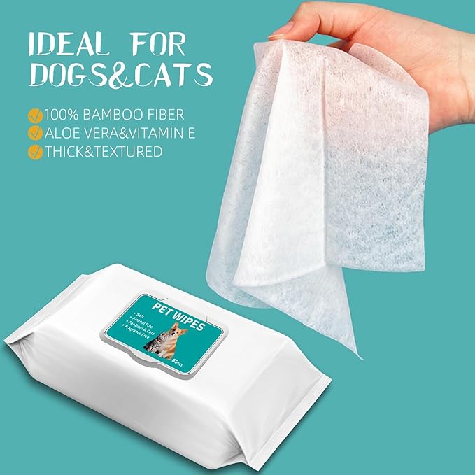 Pet Hypoallergenic Wipes, Extra Thick Cat Wipes for Cleaning Small Animal's Paws,Ears,Butt,Face and Eyes,Portable Organic Paw Wipes for Cats,Ideal for Home or Travel (320 Count (Pack of 4))