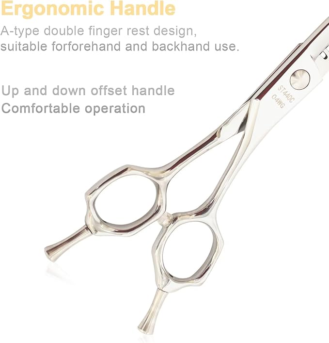 Professional Dog Grooming Scissors, Japanese 440C Stainless Steel, 62 HRC Hardness, Curved Chunker