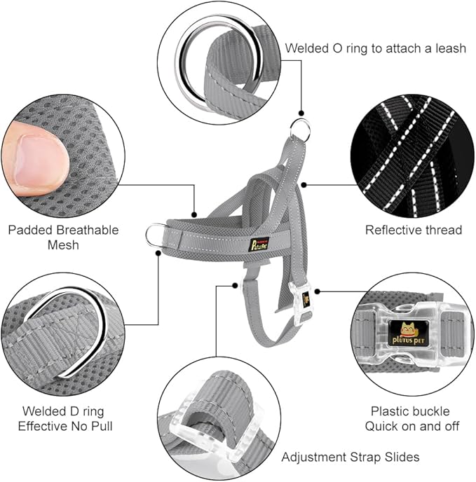 Plutus Pet No Pull Dog Harness with Breathable Mesh Padded, Adjustable Reflective Escape Proof Dog Harness, Quick Fit Dog Vest Harness for Small Medium Large Dogs(XXS, Gray)