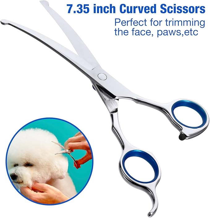 Dog Grooming Scissors Kit with Safety Round Tips,6 in 1 Professional Dog Scissors for Grooming, 4CR Stainless Steel Pet Grooming Shears for Dog, Cat, Blue