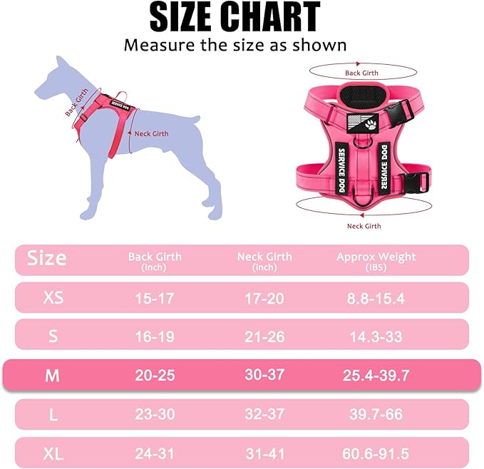 Demigreat Service Dog Harness, Reflective Dog Vest Harness with 5 PCS Patches, Adjustable Soft Oxford Pet Harness, Inner Layer Mesh, Easy to Control for Small Medium Large Dogs