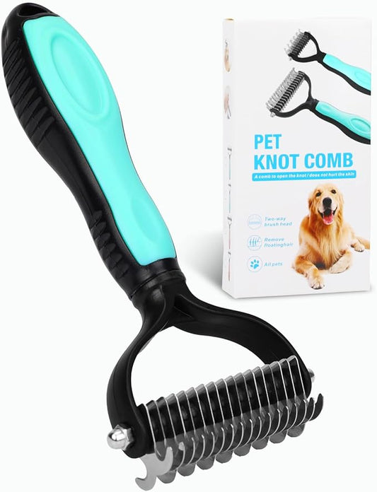 Pet Grooming Tool- 2 Sided Undercoat Rake for Dogs &Cats-Safe and Effective Dematting Comb for Mats&Tangles Removing (Blue)