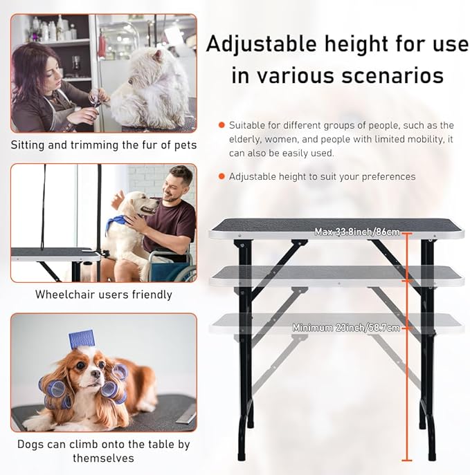 LEIBOU 36-inch Height Adjustable(23''~33.8'') and Foldable Pet Dog Grooming Table with Grooming Arm & Noose for Dog Cat Pet Grooming Maximum Capacity Up to 260lbs