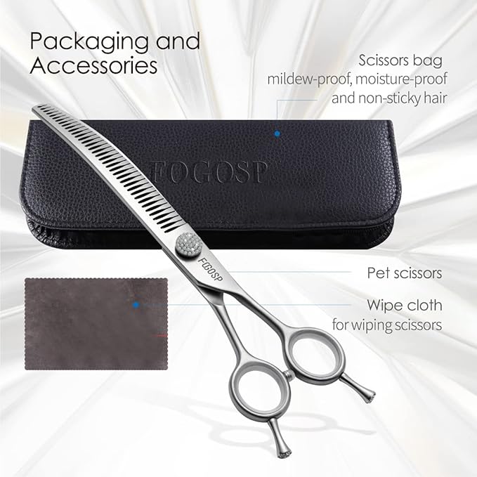 7.5'' Curved Chunkers Shears for Dog Grooming Professional Magic Dog Grooming Scissors with Big Artificial Diamonds 35 Teeth for Large Dog(7.5 in, Curved Chunkers)