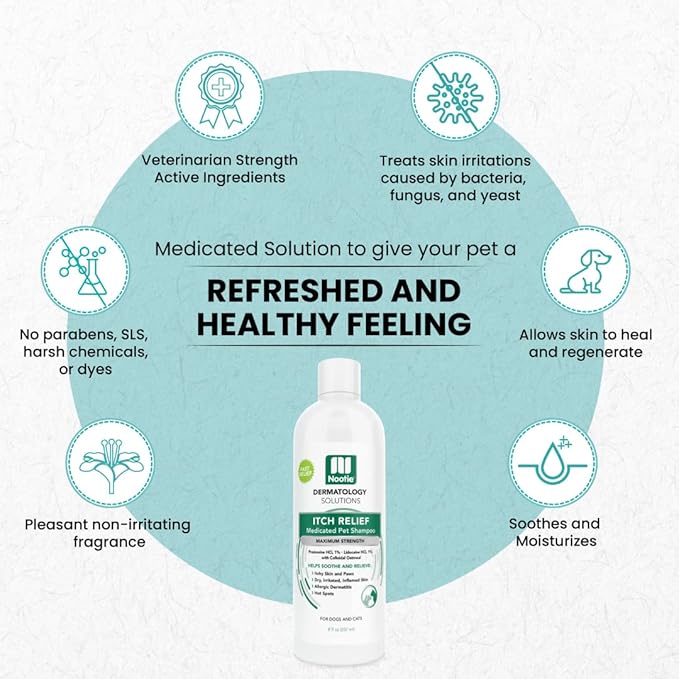 Nootie Itch Relief Shampoo for Dogs and Cats, Relieves Itchy Skin Medicated Pet Shampoo, Sold in over 10,000 Vet Clinics and Pet Stores Worldwide, 8 oz