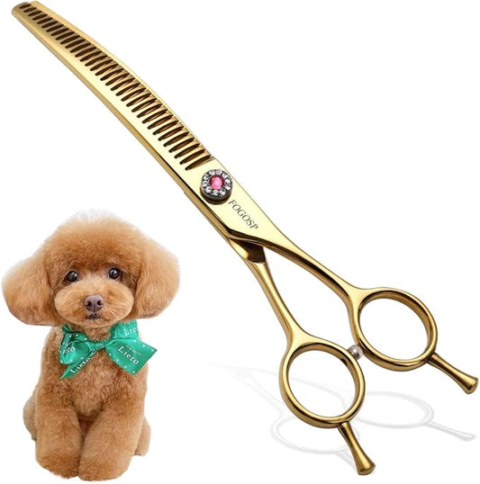 Multipurpose Curved Chunker Shears 7.0'' Professional Dog Grooming Scissors Downward Thinning Shears for Small Medium Pet 75% Thinning Rate(GOLD)
