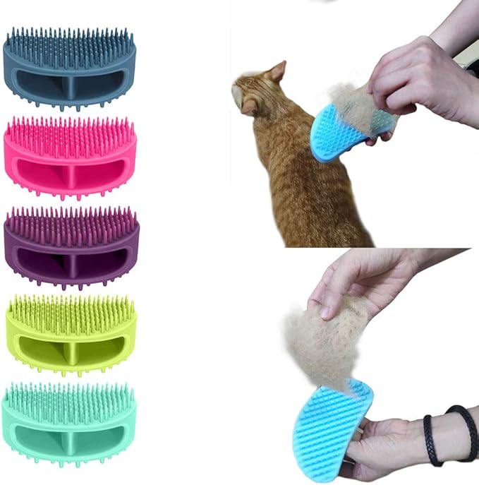 Dog Brush & Cat Brush, Soft Silicone Dog & Cat Grooming Brush, Pet Bath & Massage Brush for Cats and Dogs with Short or Long Hair, Cat Slicker Shedding Hair Brush Slate