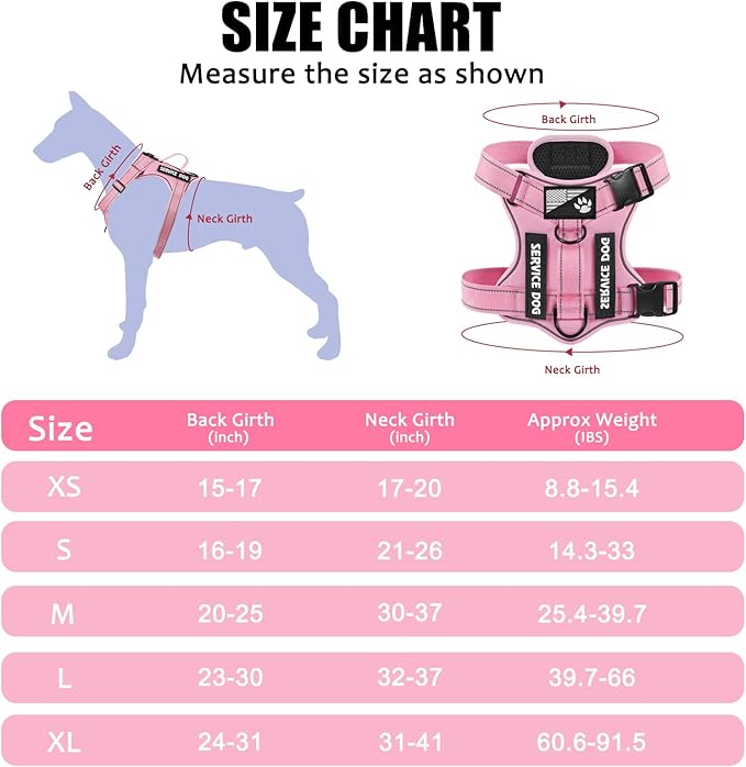 Demigreat Service Dog Harness, Reflective Dog Vest Harness with 5 PCS Patches, Adjustable Soft Oxford Pet Harness, Inner Layer Mesh, Easy to Control for Small Medium Large Dogs