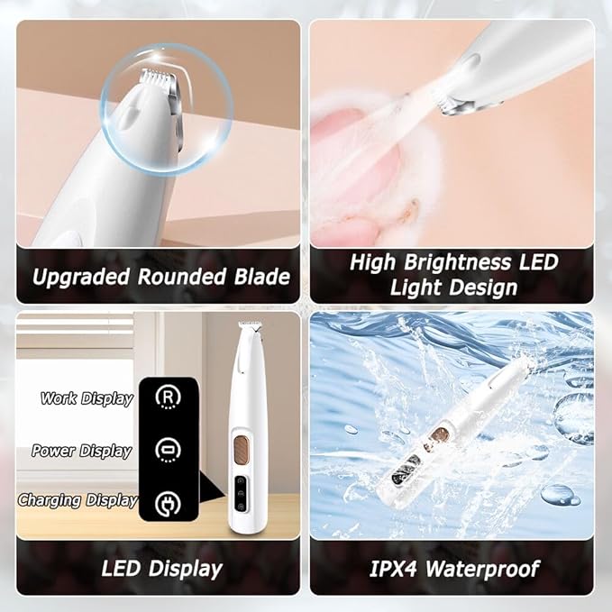 Waterproof Pet Micro Precision Trimmer, Rechargeable Pet Shaver with LED Light,Multifunctional Pet Clippers, Pet Paw Trimmer for Paws, Ears, Face, Rump
