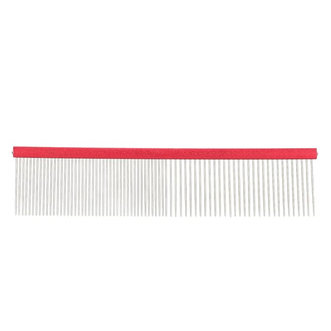 Greyhound Comb for Dogs, Metal Dog Comb with Rounded Ends, 2-in-1 Design for Grooming Matting, Red