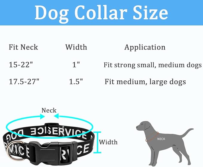 MayPaw Service Dog Collar, 1” and 1.5” Wide Dog Collar Strong Nylon Medium Large Extra-Large Dog Collar (Neck Fit 14-22",1" Wide, Black)