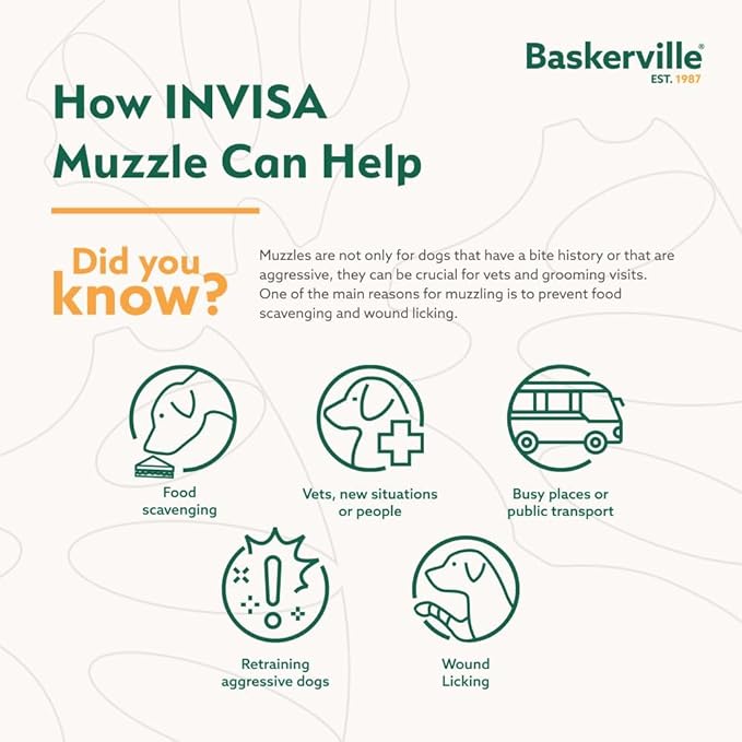 Baskerville INVISA Basket Dog Muzzle - Patented Humane Design with Facial Visibility, Padded Nose Band, Dog can Pant and Drink, Prevents Biting and Scavenging. Muzzle for Small Dogs (Size 1)