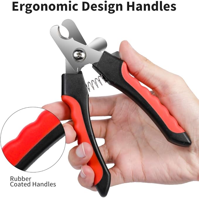 Dog Nails Clippers Trimmer with Safety Guard to Avoid Over-Cutting, Razor Sharp Blades with Bonus Dog Nail File, Cat Claw Clippers with Sturdy Non Slip Handles for Pets Dog Cat（Red & Black）