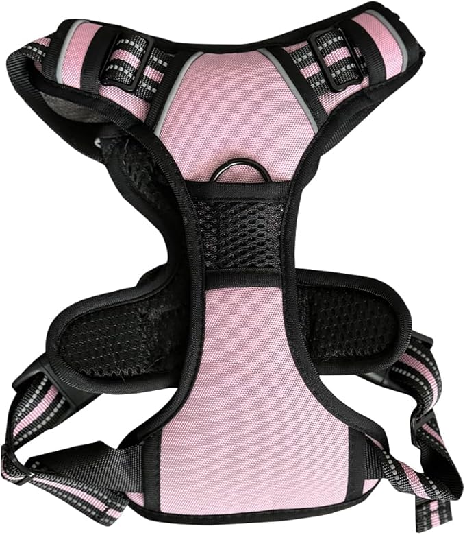 TrekGear Dog Harness, Pet Harness with 2 Leash Clips, Adjustable Soft Padded Dog Vest, Reflective No-Choke Pet Oxford Vest with Easy Control Handle (Pink - Small)