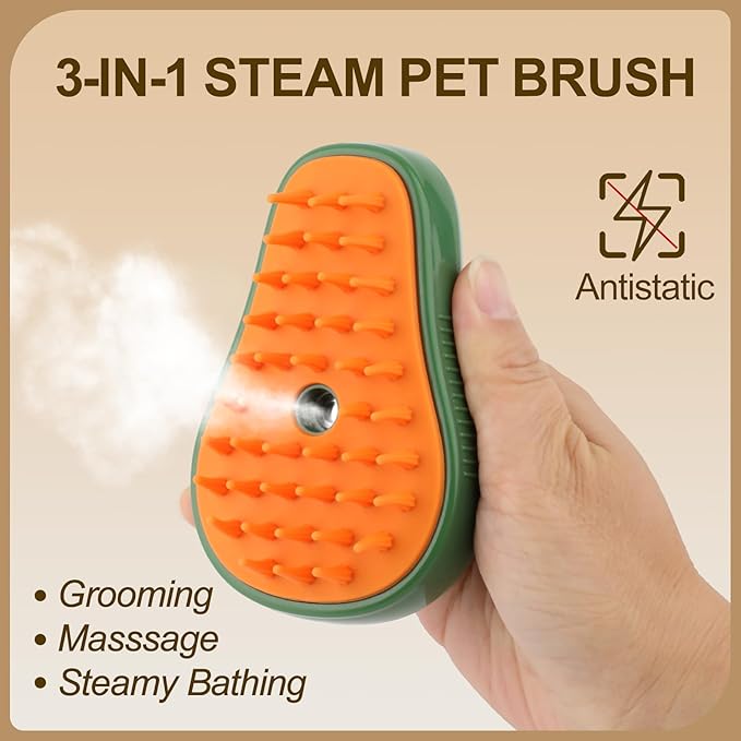 Cat Steam Brush, 3 in 1 Cat Steamy Brush, Silicone Massage Grooming Brush, Pet Hair Cleaning Brush Comb for Cats Dogs(Avocado Green)