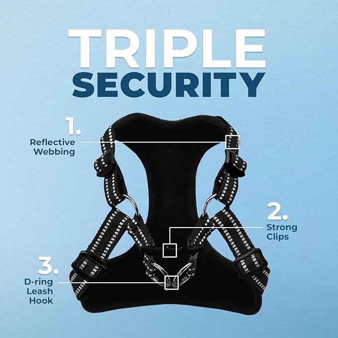 Best Pet Supplies Voyager Adjustable Dog Vest Harness Breathable No Pull Harness for Small, Medium, Large Dogs, Heavy Duty Harness for Walking, Jogging, Easy Step-in, Reflective Stripes - (Black), S