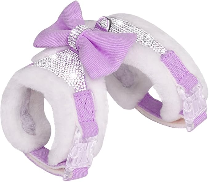 Plush Chest Straps for Dogs, Rhinestone Winter Dog Harness, Vest Bow Harness for Small Medium Dogs