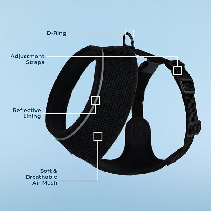 Voyager Aerolite No Pull Mesh Dog Harness with Lightweight, Soft, Breathable, Reflective Stitching, and Adjustable Straps for Walking, Running, Training, Heavy Duty and Durable - Black, S