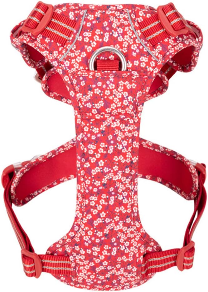 La La Pet® Floral No Pull Dog Harness Reflective Dog Vest Harness with Front & Back 2 Leash Clips and Easy Control Handle for Small Medium Large Dogs 3 Snap Buckles Easy to Put On & Take Off
