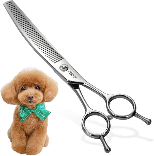 Curved Thinning Shears 7'' Fluffers Scissors Professional Grooming Shears for Dogs Japan 440C 50% Thinning Rate 42 Teeth (Polish)