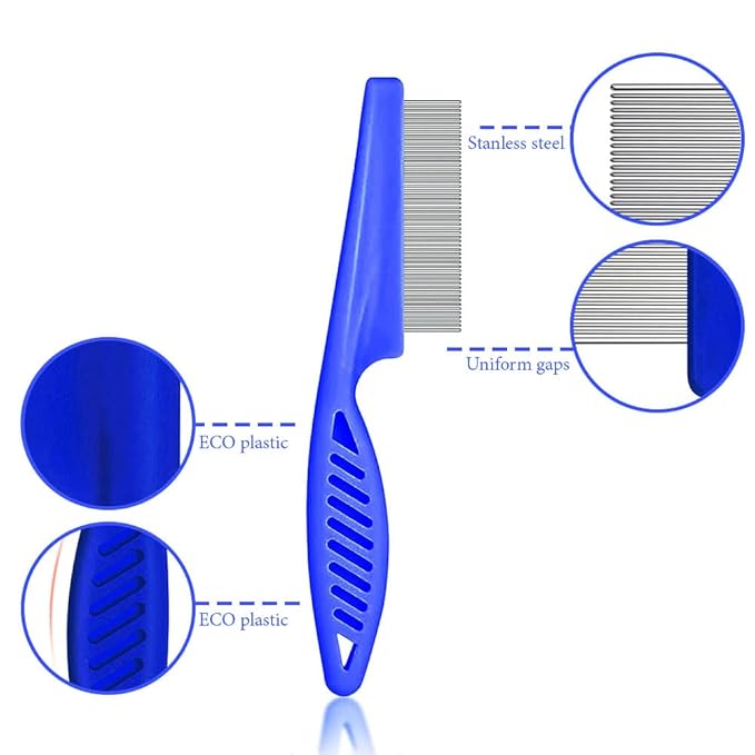 SKYPIA Multipurpose Fine Tooth Grooming Comb - 3 Packs, for Dogs, Cats, Puppies, Kittens, Removes Fleas, Ticks, Lice, Dandruff, and Hair Lice (Blue)