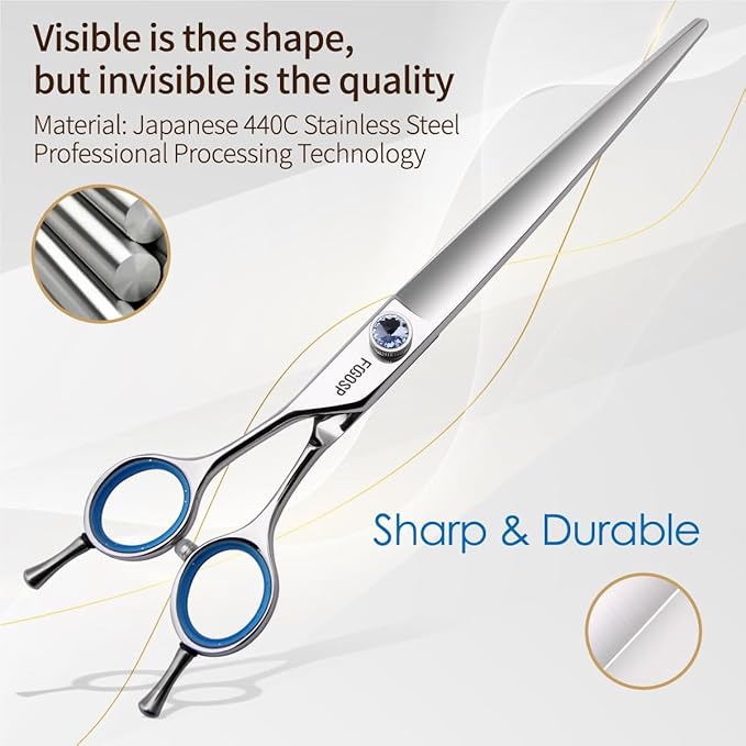 Japanese 440C Stainless Steel Dog Scissors - Super Sharp 8.0'' Straight Left Handed Large Dog Shears for Grooming Poodle