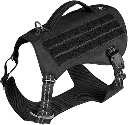 Tactical Dog Adjustable Training Harness Dog Saddle Bag Backpack Vest with Handle Military No Pull Dog Harness for Small Medium Large Dogs (XL, Black)