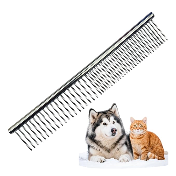 Metal Dog Combs for Grooming Small Dogs, Cats and Pets, Dematting, Detangling, Removing Shedding Hair & Knots, Pet Grooming Tool, Stainless Steel, 7.4-Inch