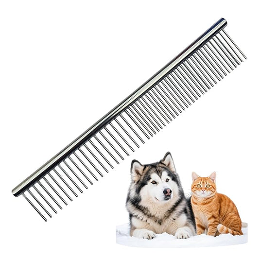 Metal Dog Combs for Grooming Small Dogs, Cats and Pets, Dematting, Detangling, Removing Shedding Hair & Knots, Pet Grooming Tool, Stainless Steel, 7.4-Inch