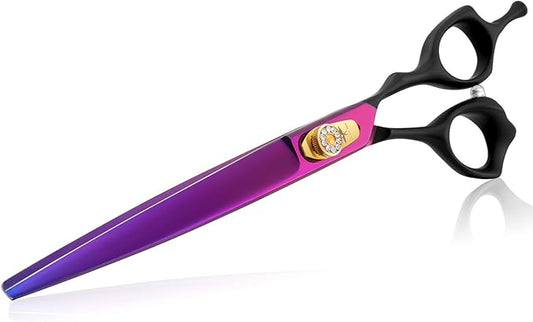 PURPLEBIRD 8 Inch Straight Dog Grooming Scissors Professional Pet Cutting Shears Safety Noiseless Blunt Tip Trimming Shearing for Dogs Cats Japanese Stainless Steel Purple