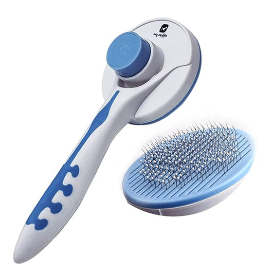 Self Cleaning Cat and Dog Grooming Brush for Mats and Tangled Hair, Soft Bent Needles for Pet Massage, Skin Friendly, Shedding Brush for sensitive Medium and Short Hair, Cepillo Para Gatos