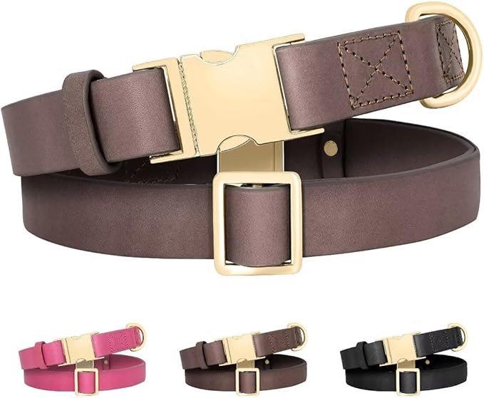 Beirui Genuine Leather Dog Collar with Quick Release Metal Buckle, Comfortable Leather Collar for Small Medium Large Dogs