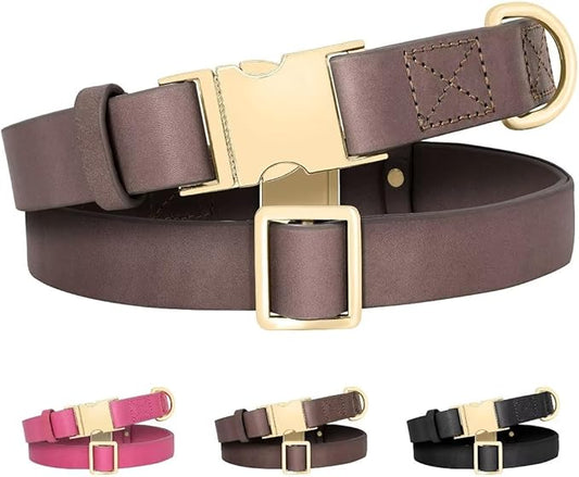 Beirui Genuine Leather Dog Collar with Quick Release Metal Buckle, Comfortable Leather Collar for Small Medium Large Dogs
