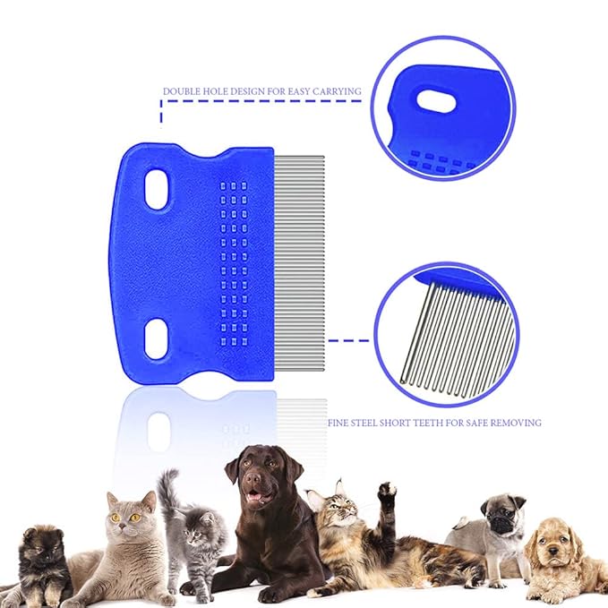 SKYPIA Multipurpose Fine Tooth Grooming Comb - 3 Packs, for Dogs, Cats, Puppies, Kittens, Removes Fleas, Ticks, Lice, Dandruff, and Hair Lice (Blue)