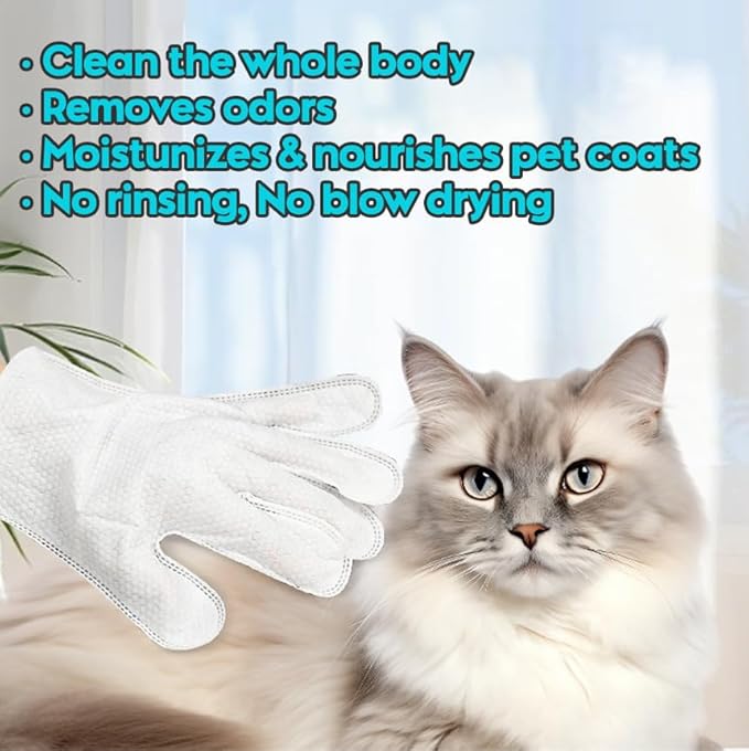 Cleaning Glove for Dog and Cat, Wipes Gloves for Dog and Cat Fur Face, Ear, Eye, Paws Cleaning Wipes Pet Wash Free Gloves, Grooming Wipes for Pet No Rinse Thick Dog Wipes Gloves(12 Pcs)