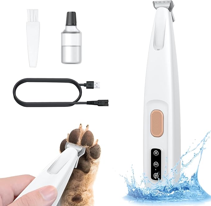 Dog Paw Trimmer with Detachable Ceramic Blade for Trimming, Cat & Dog Hair Clippers, Electric Dog Trimmer for Paws, Rechargeable Paw Trimmer for Paws, Eyes, Ears, Face, Rump-White(Set of 3)