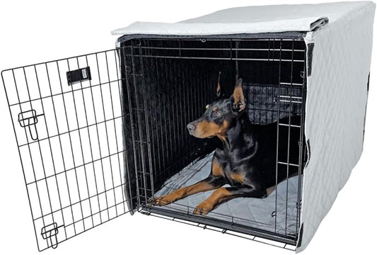 4Knines Dog Crate Cover, Water Resistant Pet Kennel Protector, Quilted (Grey, 42)