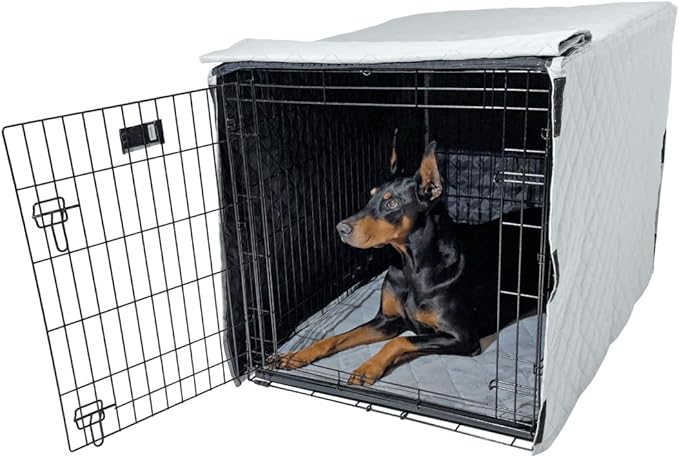 4Knines Dog Crate Cover, Water Resistant Pet Kennel Protector, Quilted (Grey, 36")