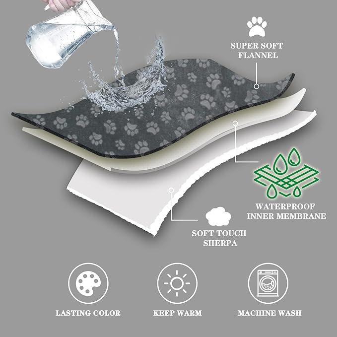 Qeils Dog Blankets for Large Dogs - Waterproof Dog Blanket Washable - Sherpa Fleece Puppy Blanket, Soft Plush Reversible Throw Protector for Bed Couch Car Sofa, 50"X60", Dark Grey