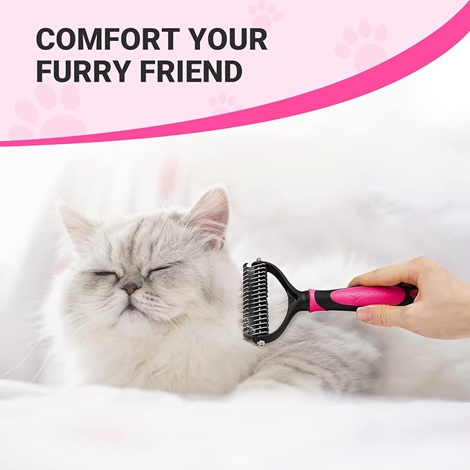 MIU COLOR Pet Grooming Brush, Deshedding Tool for Dogs & Cats(Blue) & MIU COLOR Pet Grooming Brush, 2 Sided Undercoat Rake for Dogs & Cats(Pink)