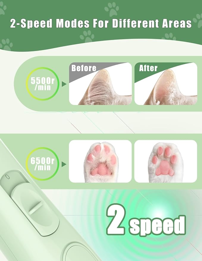 KIKETECH Cordless Dog Paw Trimmer - Low Noise LED Dog Clippers with Ceramic Blade, 2 Speed Rechargeable Small Pet Shaver for Grooming Dogs Cats Hair Around Paws, Eyes, Ears, Face, Rump, MintGreen