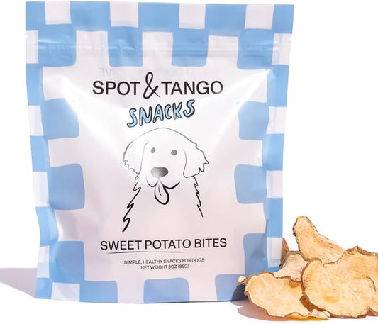 Spot & Tango Sweet Potato Bites Dog Treats - Single Ingredient, 100% Sweet Potato - Dehydrated Snacks - Grain & Gluten-Free - USA-Made - for Small, Medium, and Large Dogs